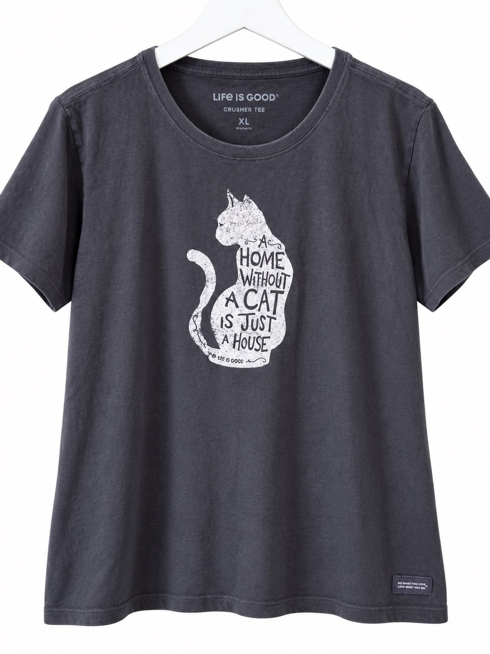 Life is Good Women's Cat Graphic Crusher Tee - Charcoal XL Cotton